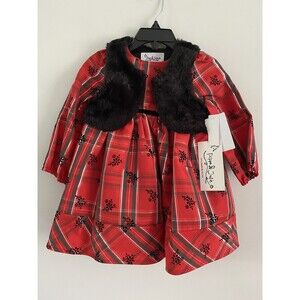 Pippa And Julie Girls 2pc Plaid Christmas Dress Red/Black Size 2 $58
